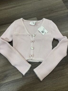 Forever 21 Light Pink Ribbed Cropped Cardigan - Women's